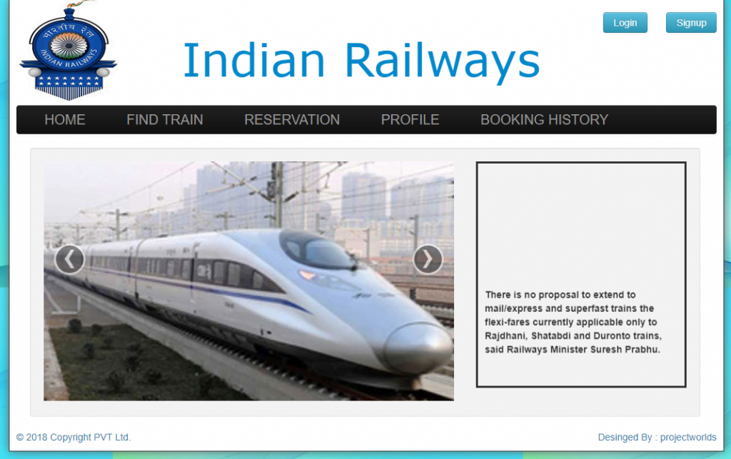 Railway Reservation System in php | projectworlds | Free Projects and