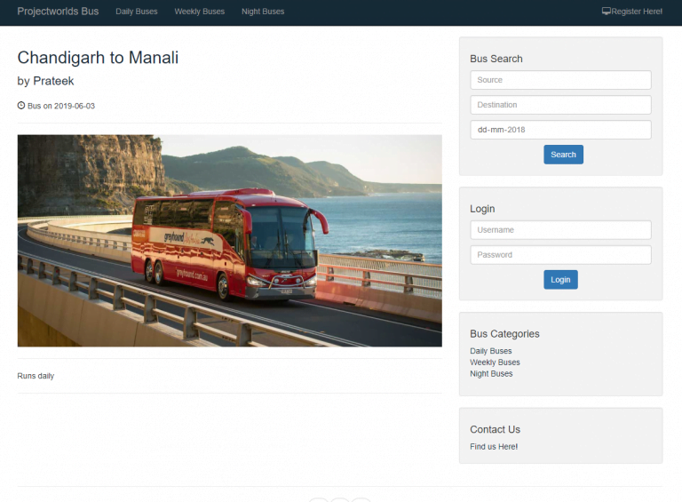 Online Bus Booking System In PHP | Projectworlds