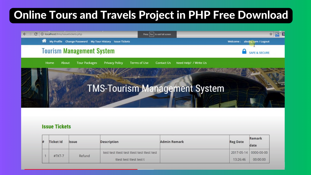 tours and travels website project in php free download