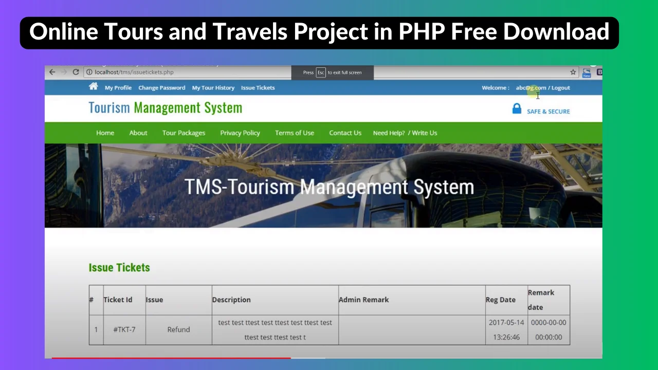 Online Tours and Travels Project in PHP